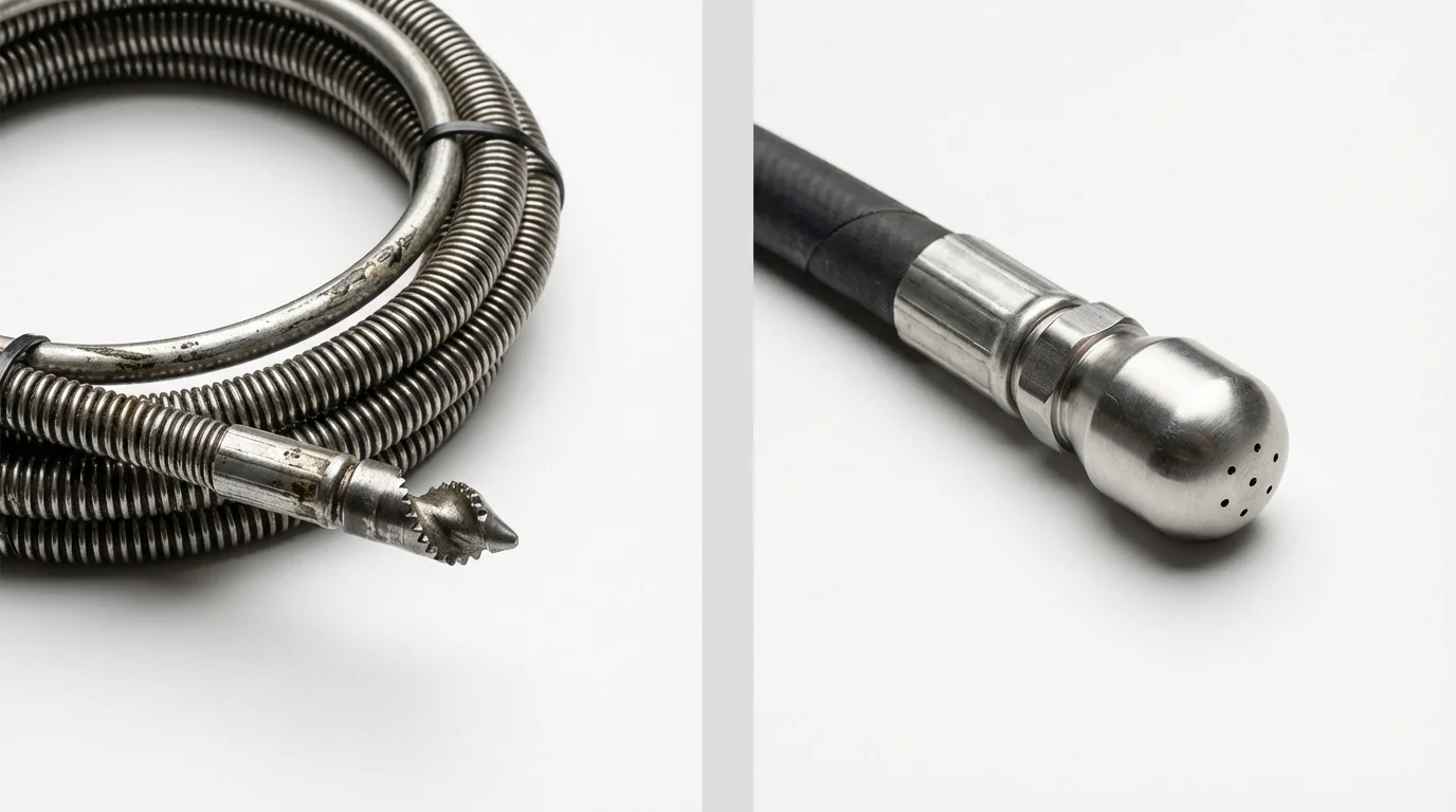 Drain snake cable and hydro jetting nozzle used for drain cleaning in Mercer Island, WA
