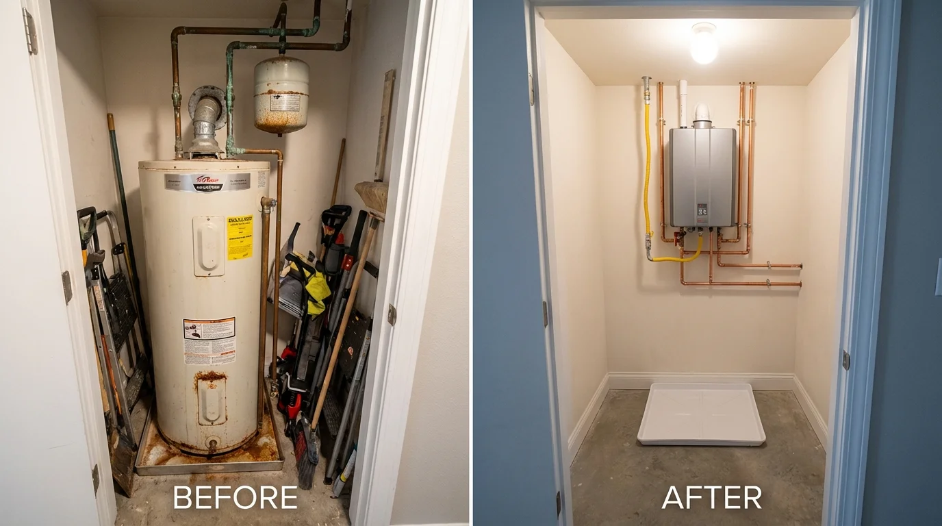 Tank water heater versus wall-mounted tankless unit comparison for Mercer Island, WA homeowners