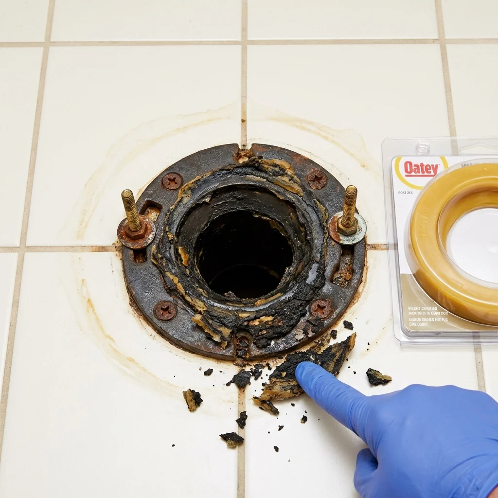 Failed wax ring showing water seepage at the base of a toilet in a Mercer Island, WA home