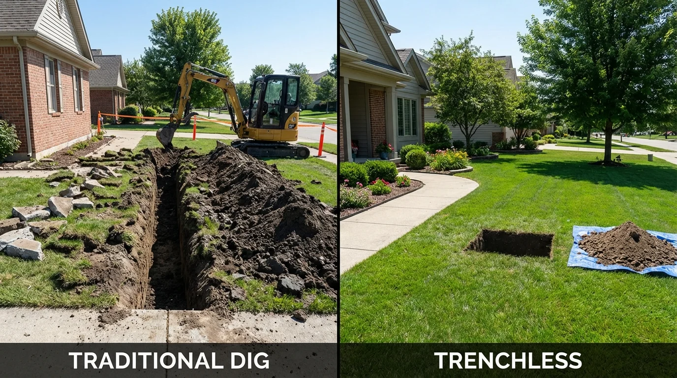 Trenchless sewer repair with minimal yard damage versus traditional excavation in Mercer Island, WA